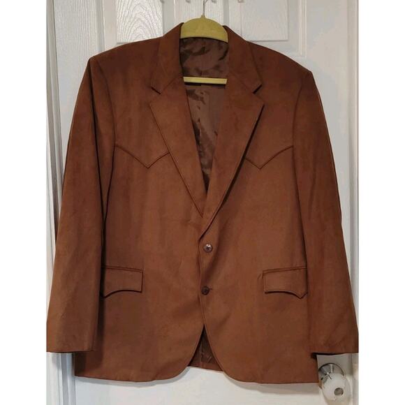Circle S Mens Faux Suede Blazer Sz 46R 2 Button Blazer Sport Coat Jacket Brown - Picture 1 of 9